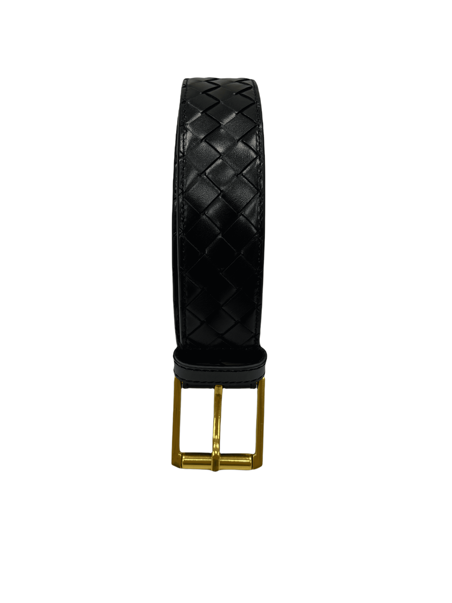 Bottega Veneta Black & Gold Woven Leather Belt 36