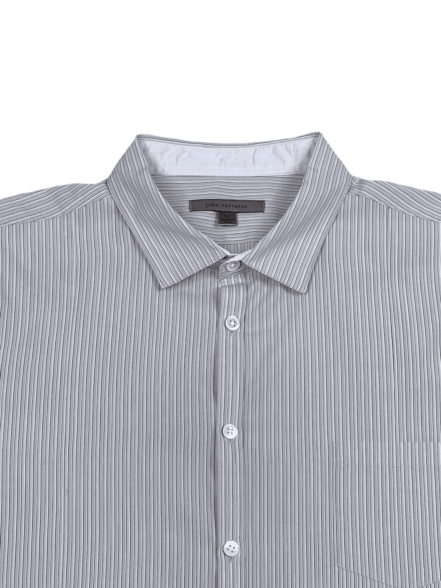 John Varvatos Collection Grey Striped Shirt XL - Genuine Design Luxury Consignment for Men. New & Pre-Owned Clothing, Shoes, & Accessories. Calgary, Canada