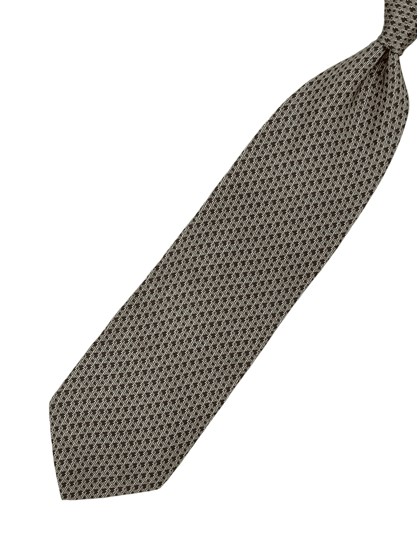 Giorgio Armani Brown Houndstooth Silk Tie — Genuine Design Luxury Consignment for Men. New & Pre-Owned Clothing, Shoes, & Accessories. Calgary, Canada