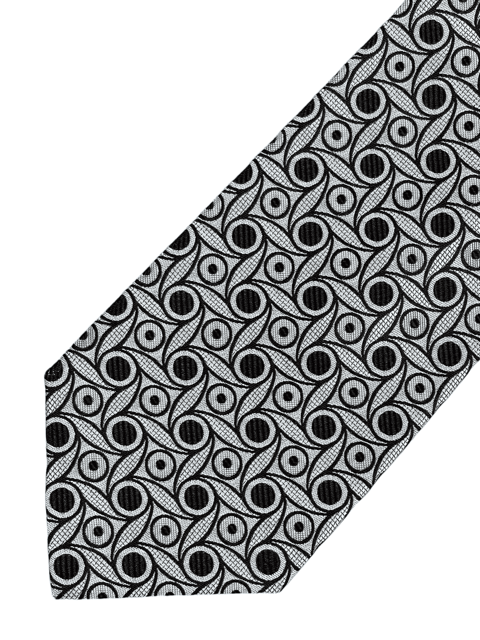 Versace Silver Black Geometric Silk Tie — Genuine Design Luxury Consignment for Men. New & Pre-Owned Clothing, Shoes, & Accessories. Calgary, Canada