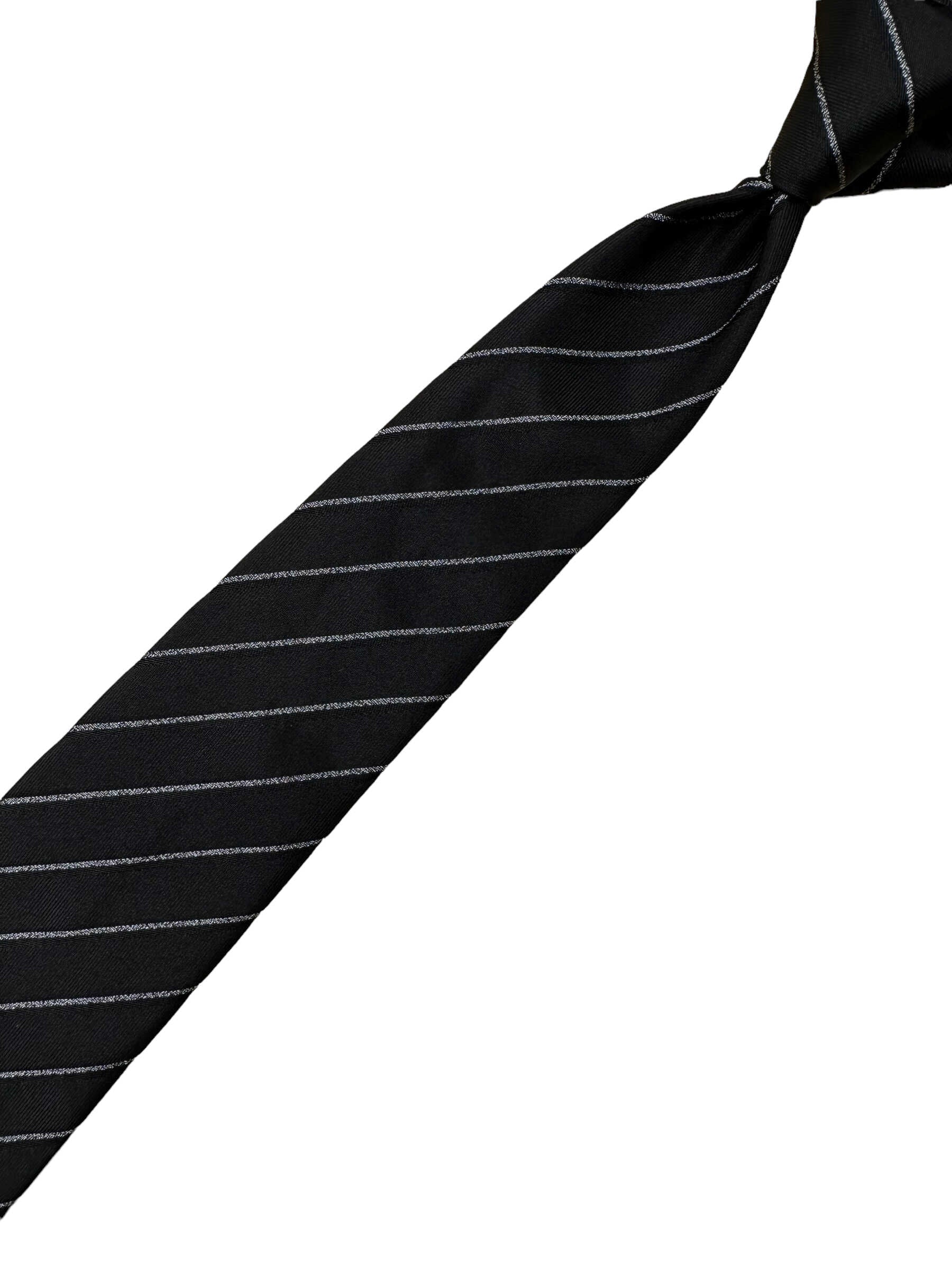 Armani Collezioni Black Striped Silk Tie - Genuine Design luxury consignment Calgary, Alberta, Canada New & pre-owned clothing, shoes, accessories.