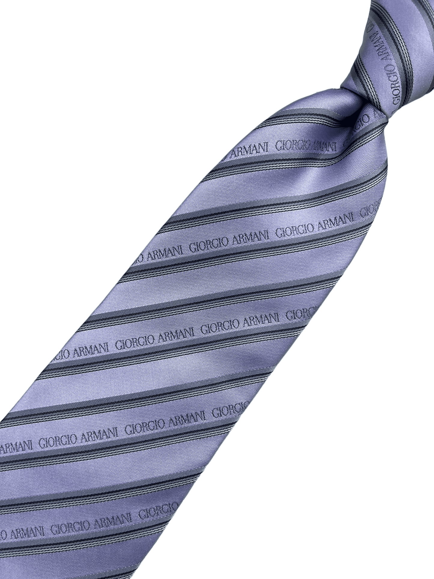 Giorgio Armani Light Mauve Monogrammed Striped Silk Tie - Genuine Design luxury consignment Calgary, Alberta, Canada New & pre-owned clothing, shoes, accessories.