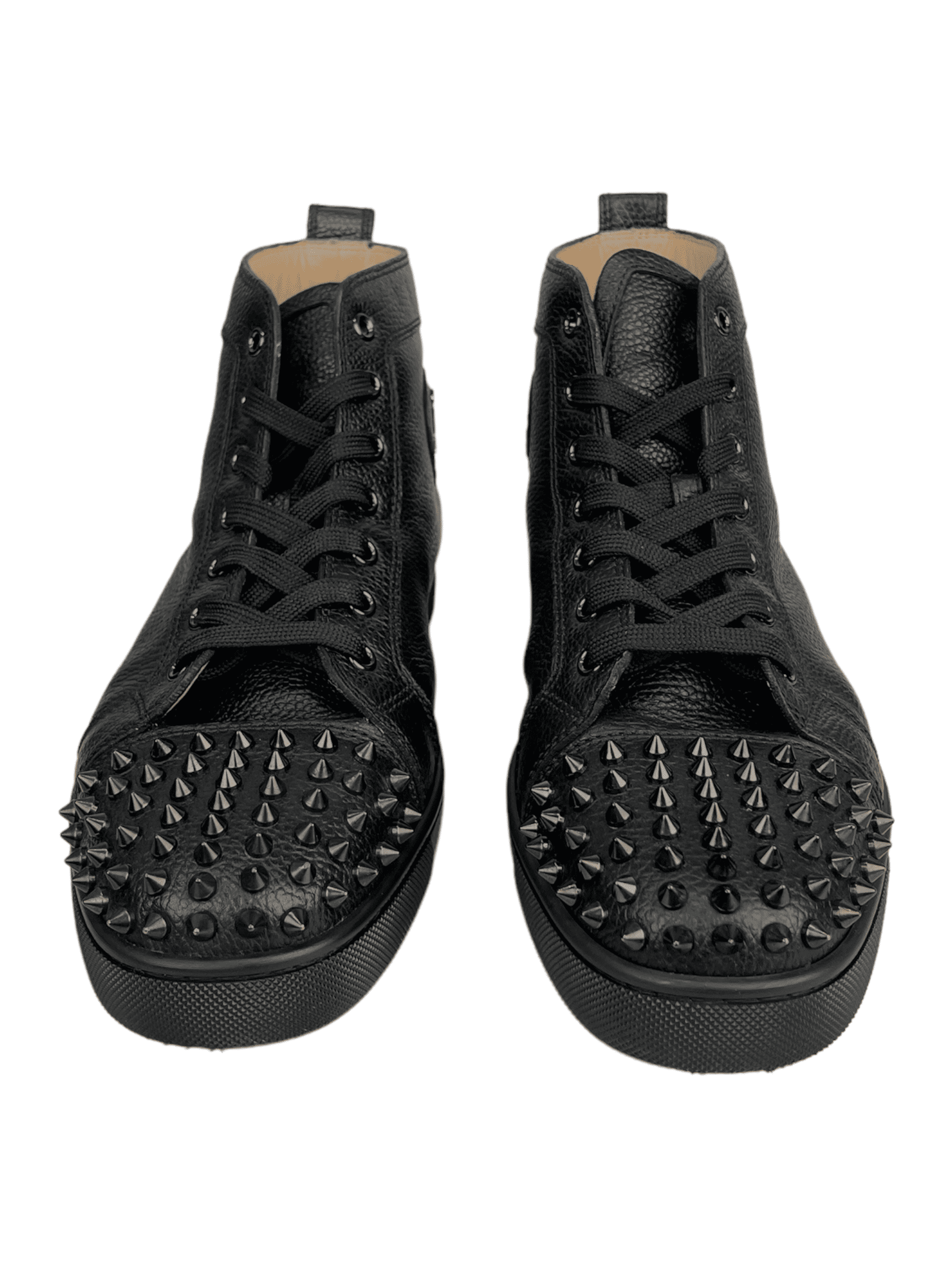 Christian Louboutin "The Lou spikes" Leather Hightop Sneakers - Genuine Design Luxury Consignment Calgary, Alberta, Canada New and Pre-Owned Clothing, Shoes, Accessories.