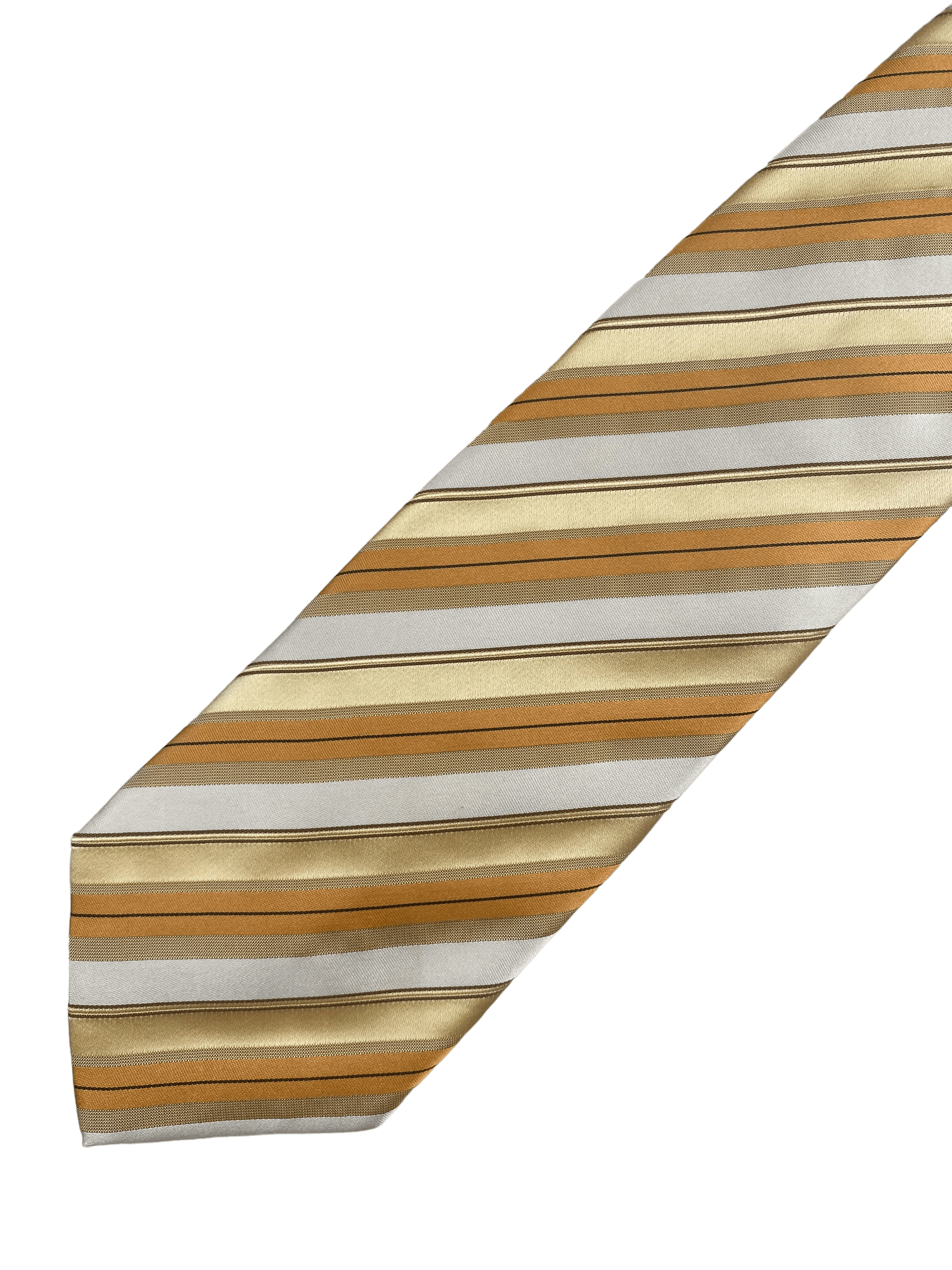 HUGO BOSS Gold Striped Silk Tie - Genuine Design luxury consignment Calgary, Alberta, Canada New & pre-owned clothing, shoes, accessories.