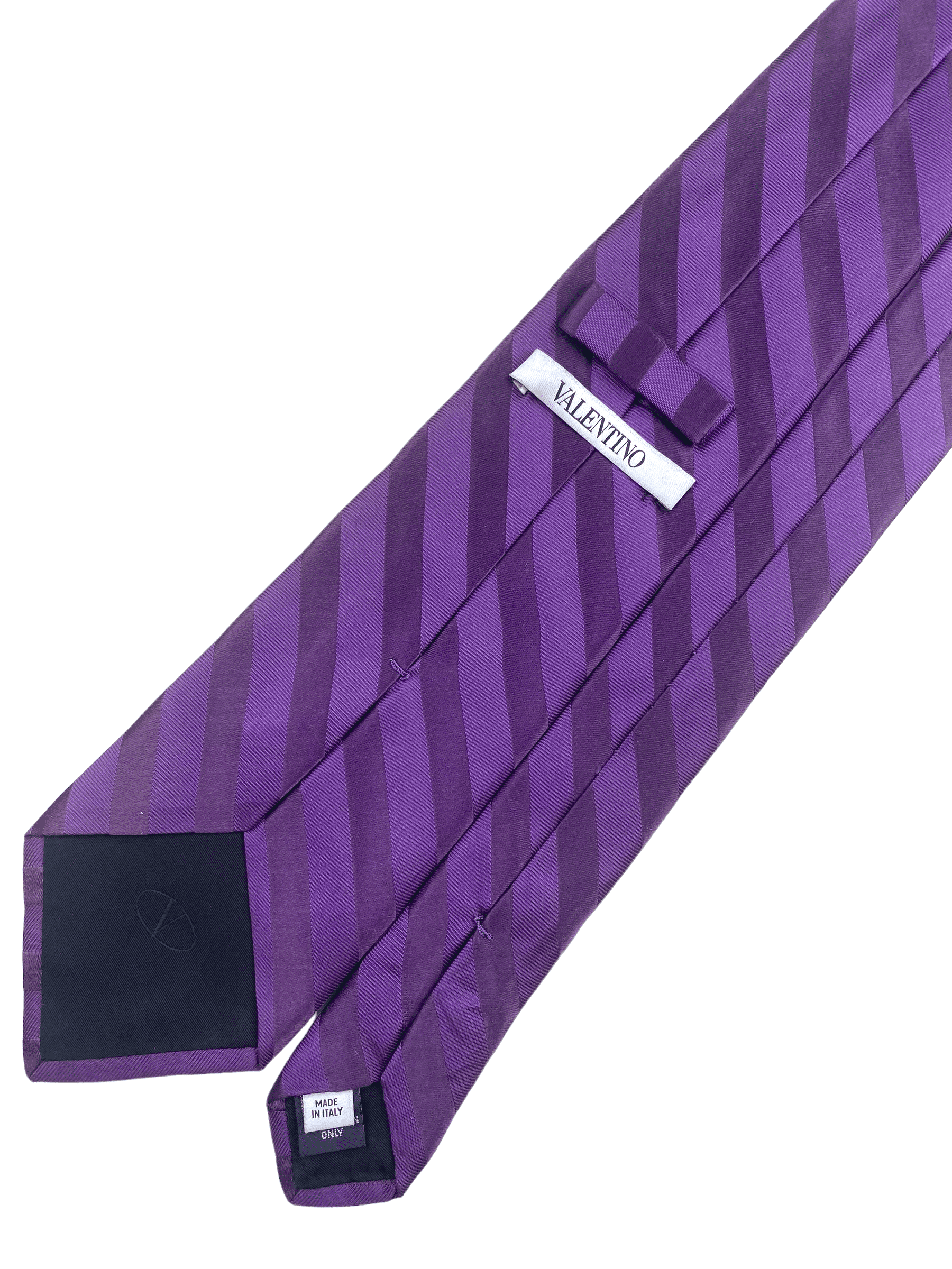 Valentino Purple Striped Silk Tie - Genuine Design luxury consignment Calgary, Alberta, Canada New & pre-owned clothing, shoes, accessories.