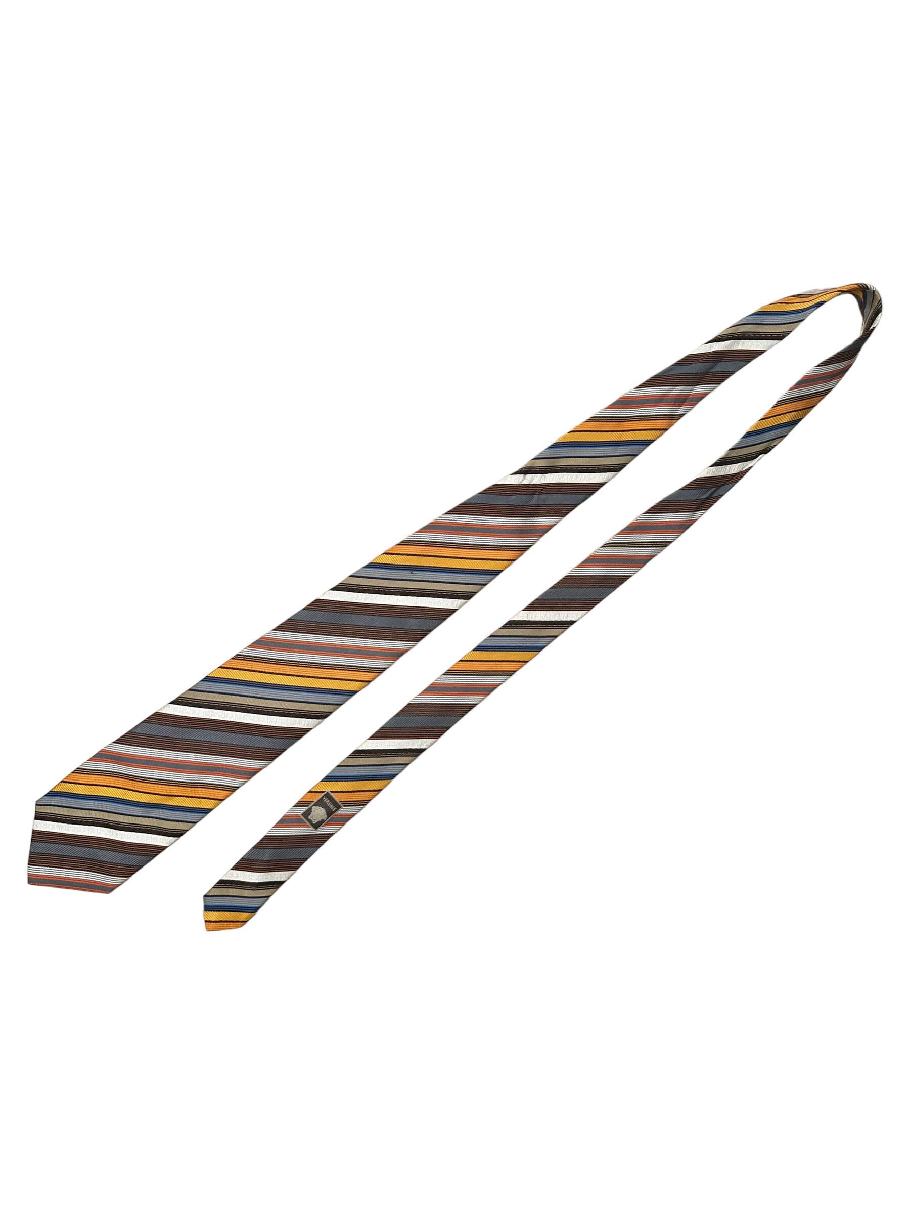 Versace Multicoloured Striped Silk Tie - Genuine Design luxury consignment Calgary, Alberta, Canada New & pre-owned clothing, shoes, accessories.