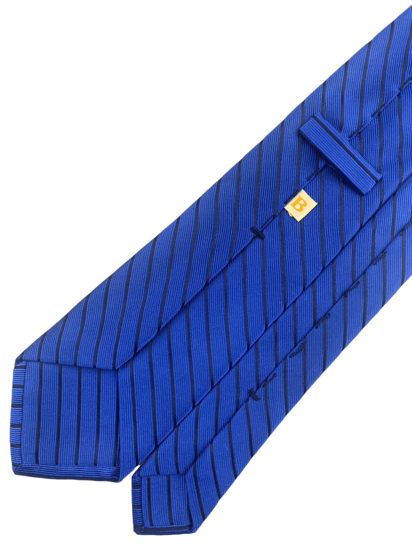 "B" Blue Striped Silk Tie - Genuine Design luxury consignment Calgary, Alberta, Canada New & pre-owned clothing, shoes, accessories.