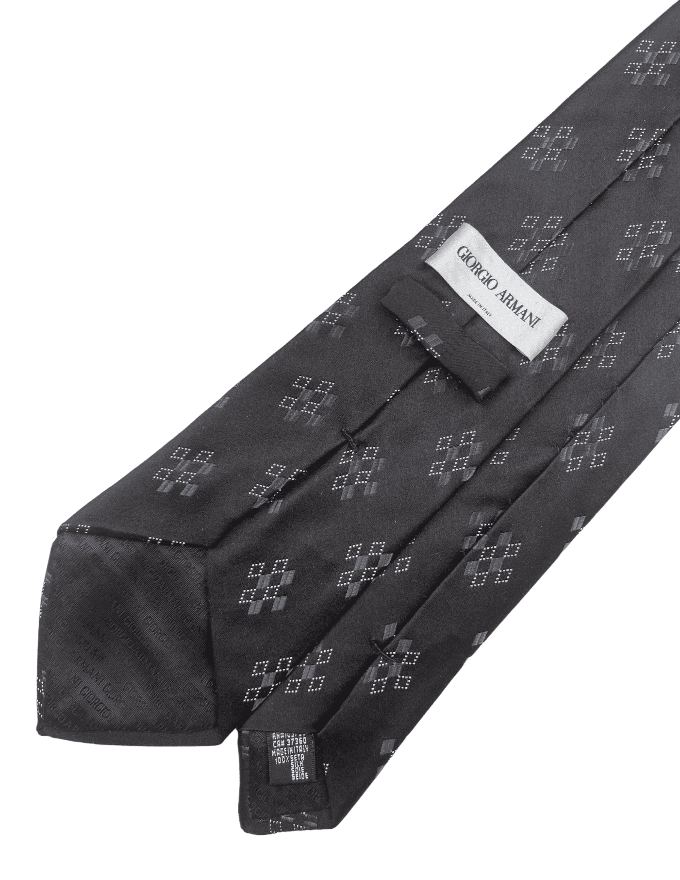Giorgio Armani Black Geometric Patterned Silk Tie - Genuine Design luxury consignment Calgary, Alberta, Canada New & pre-owned clothing, shoes, accessories.