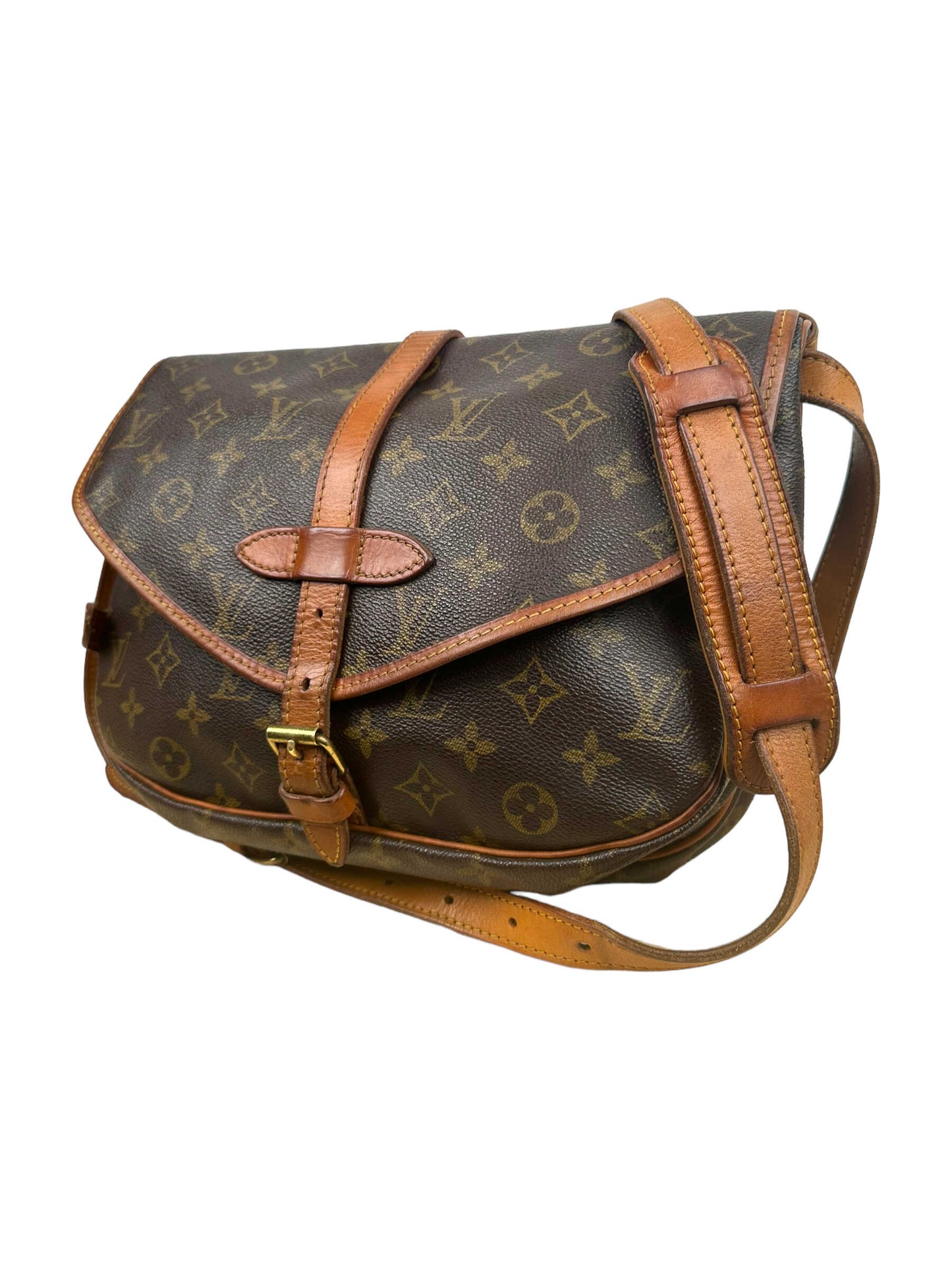Vintage Louis Vuitton Brown Monogram Saumur 30 Double Saddle Bag — Genuine Design Luxury Consignment for Men. New & Pre-Owned Clothing, Shoes, & Accessories. Calgary, Canada